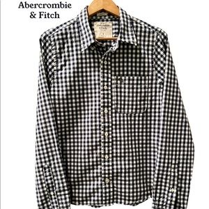 Abercrombie & Fitch Navy Gingham Button Down Shirt Size Large